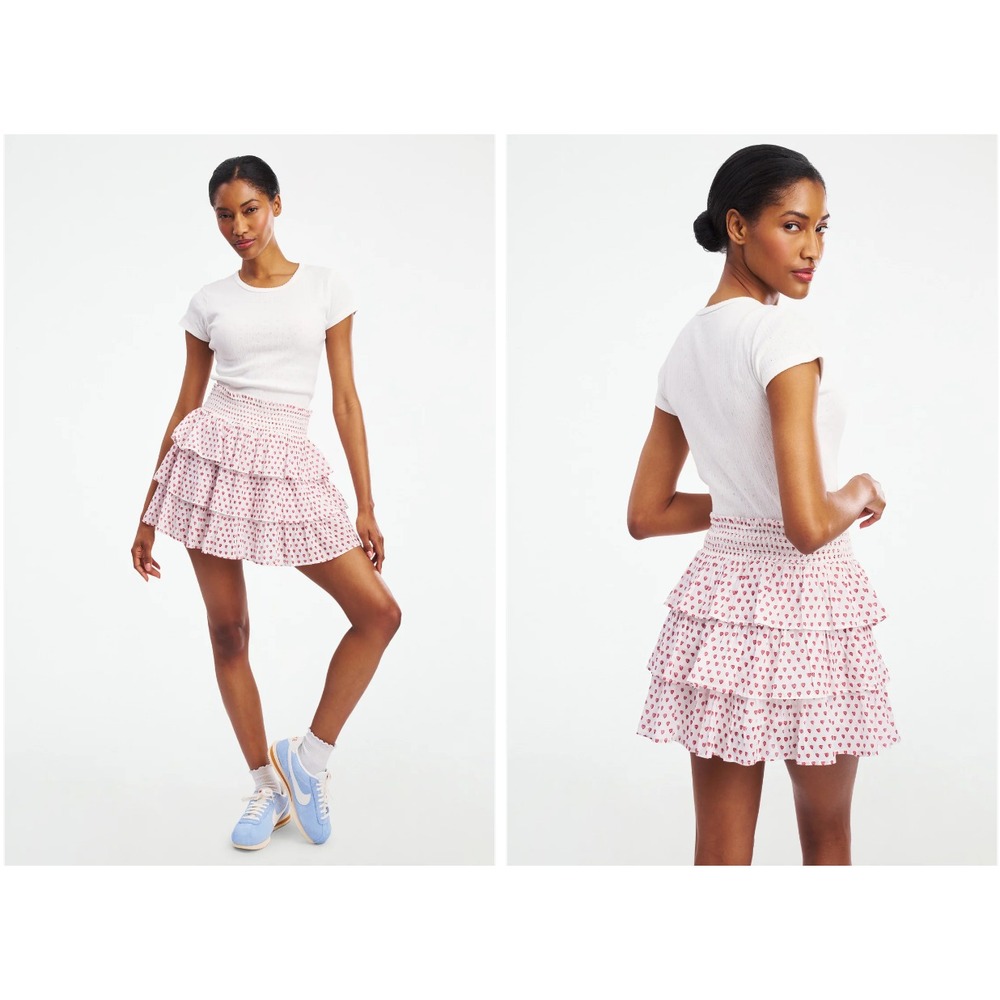 Roller Rabbit Hearts Siggy Tiered Ruffle Smocked Waist Mini Skirt Size Small - Picture 3 of 8